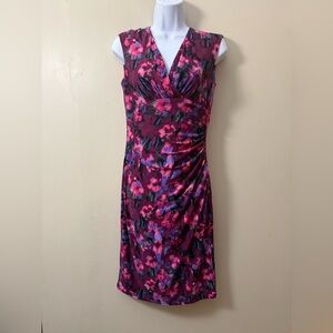 American Living Ruched Pink and Purple Midi Dress